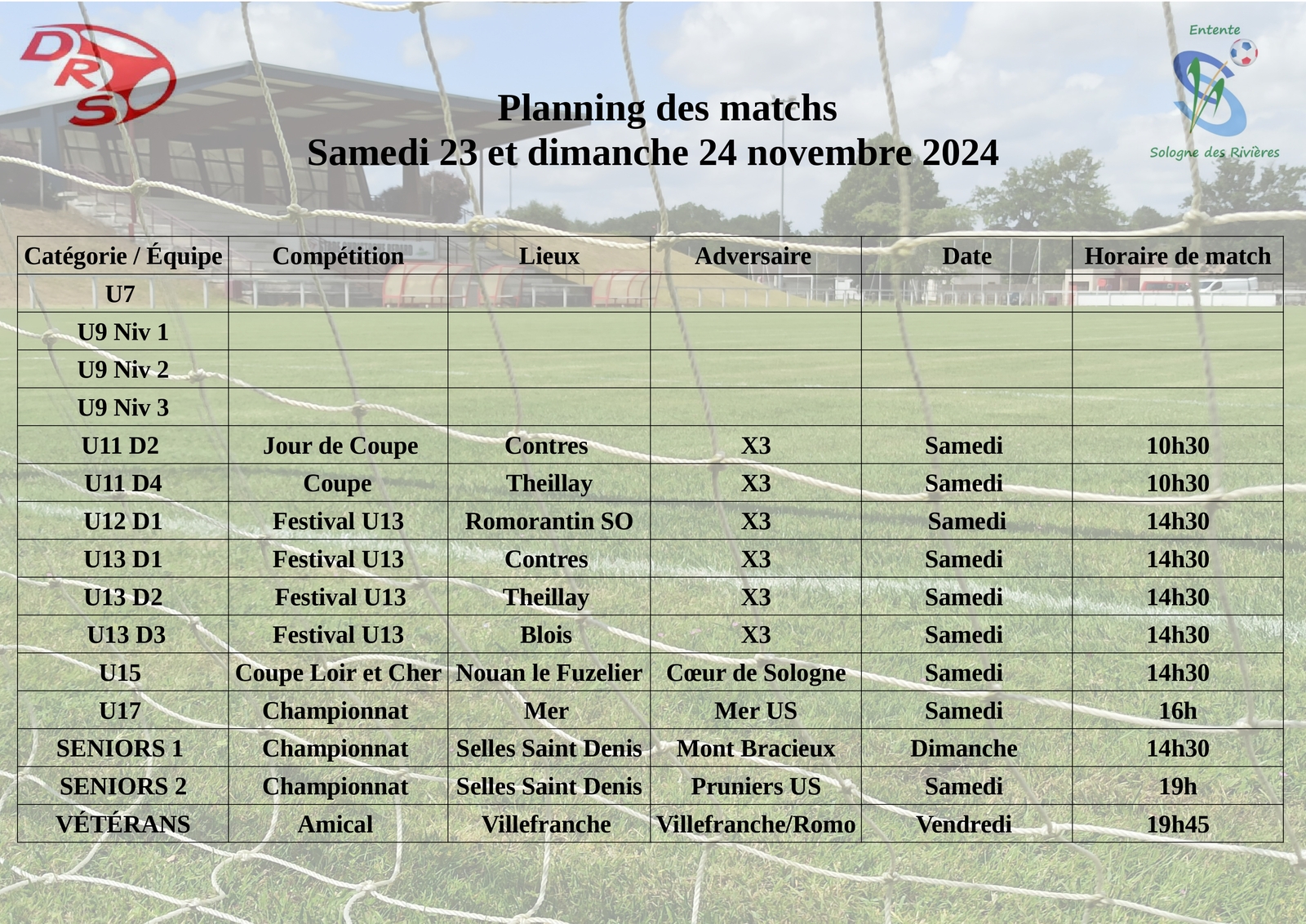 Planning des matchs