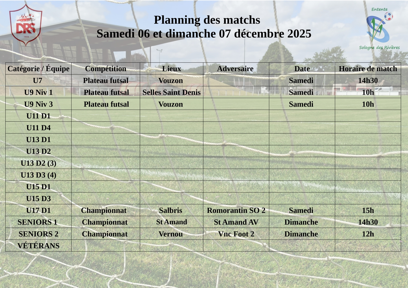 Planning des matchs