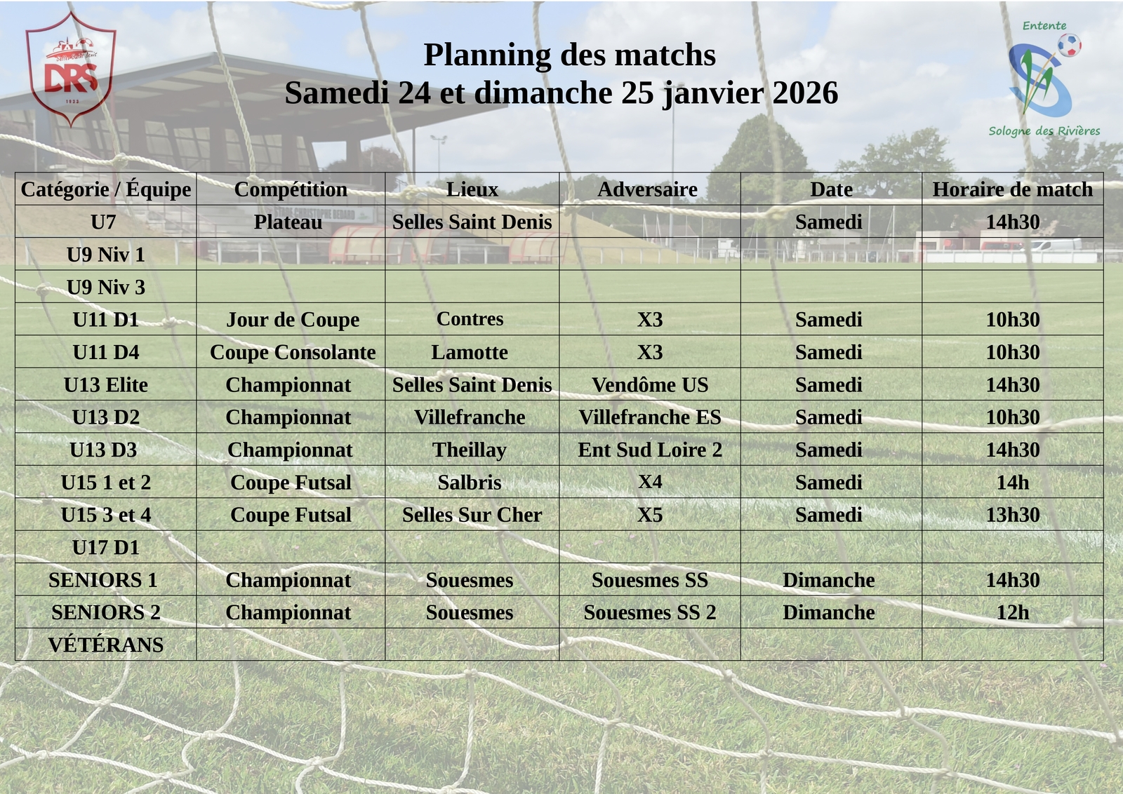Planning des matchs