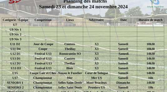 Planning des matchs